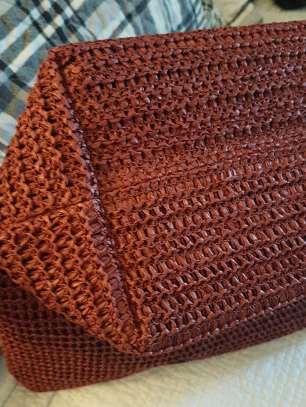 COACH Burgundy Woven Tote Bag -Brown Leather Handles. - Picture 7 of 10